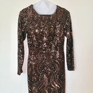 Betsy & Adam Black Sequin Long Sleeve Midi Dress